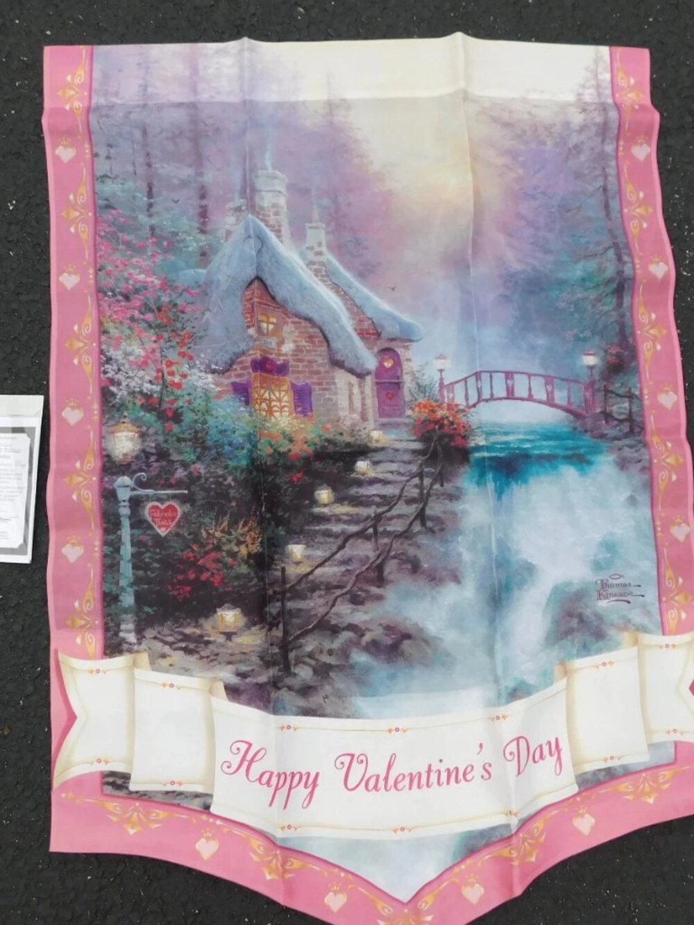 HAPPY VALENTINES DAY Thomas Kinkade Year of Glad Tidings Flag Collection 36X28